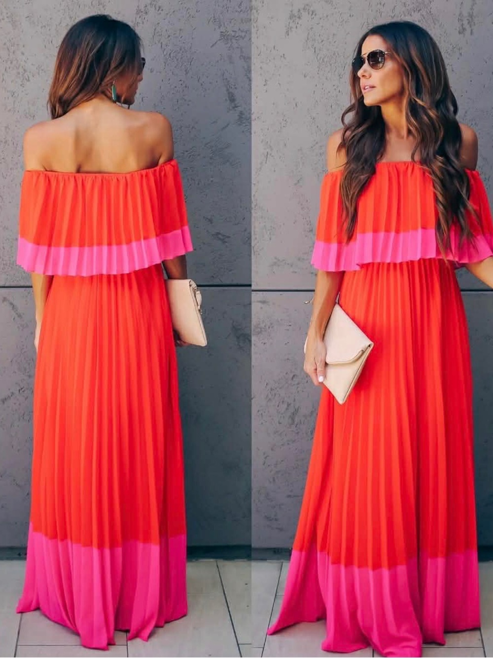Stunning Off-Shoulder Red and Pink Maxi Dress size 6